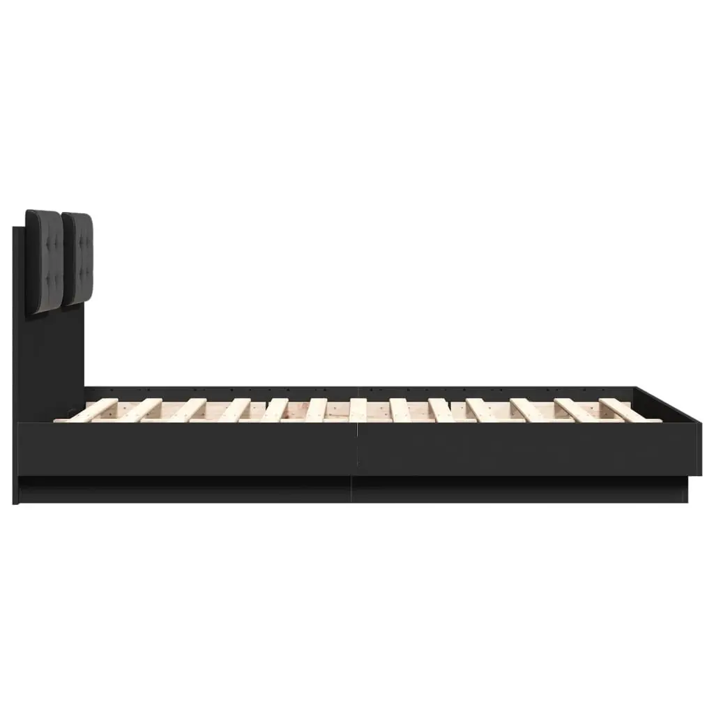 Bed Frame with Headboard Black 135x190 cm Engineered Wood Plywood Slats