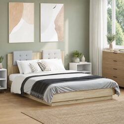 Sonoma Oak Bed Frame with Headboard 135x190 cm