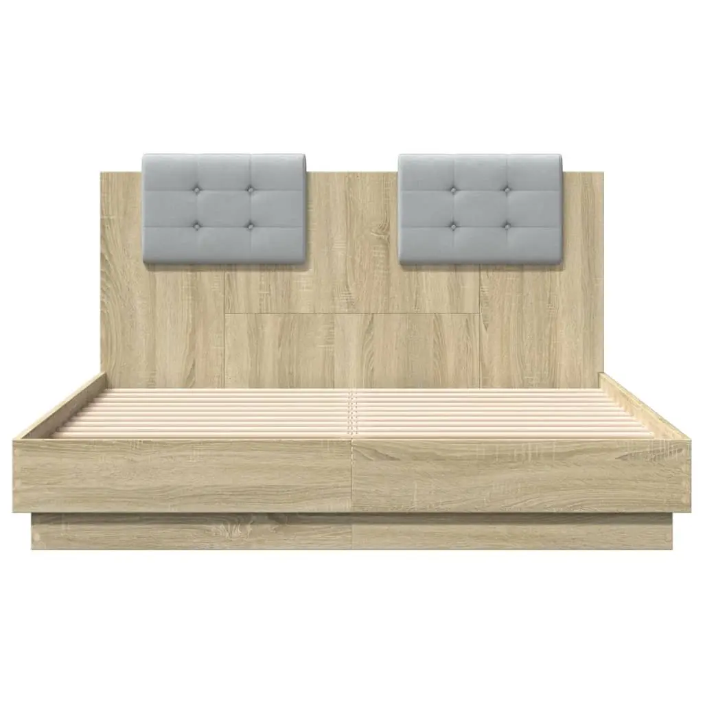 Sonoma Oak Bed Frame with Headboard 135x190 cm