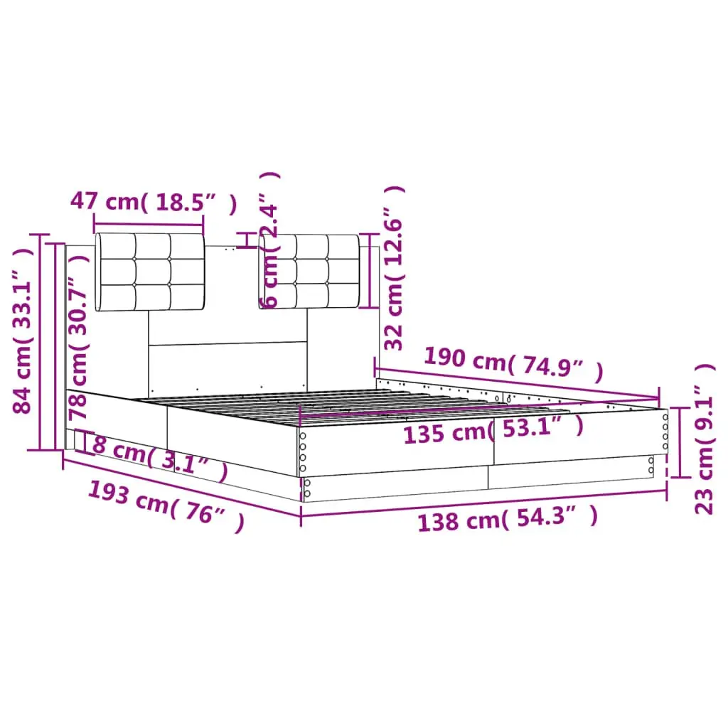 Sonoma Oak Bed Frame with Headboard 135x190 cm