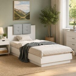 Comfortable White Bed Frame 90x190 cm with Headboard
