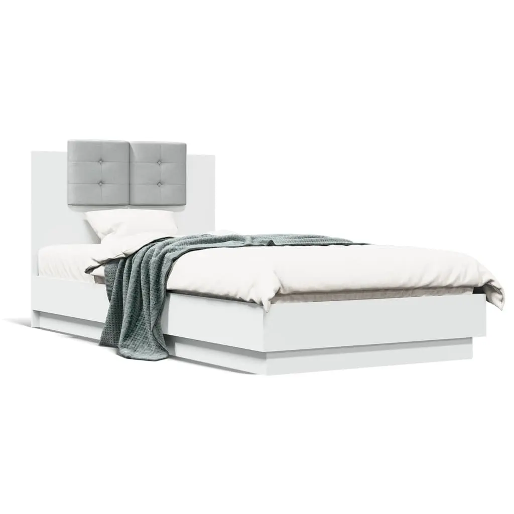 White Bed Frame 90x190 cm with Headboard