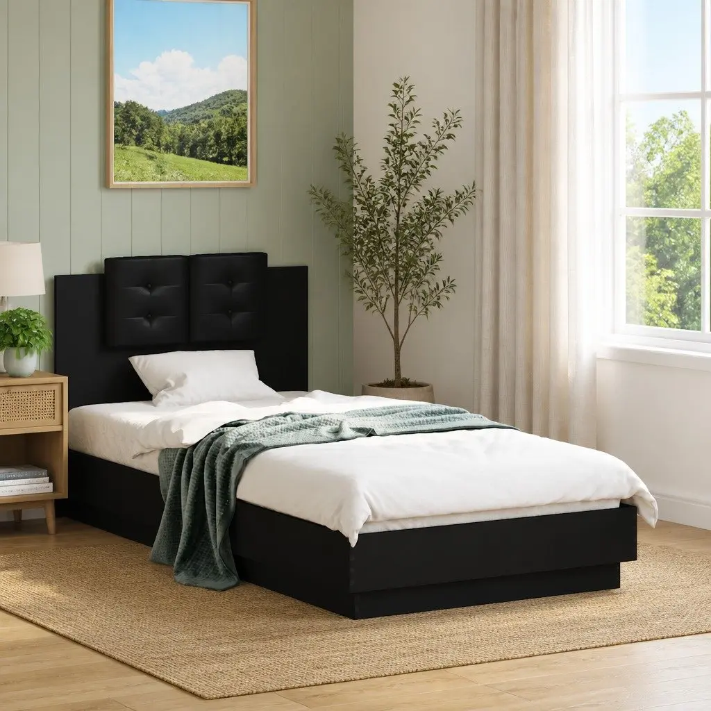 Bed Frame with Headboard Black 90x190 cm Engineered Wood