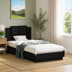 Comfortable Black Bed Frame with Headboard 90x190 cm