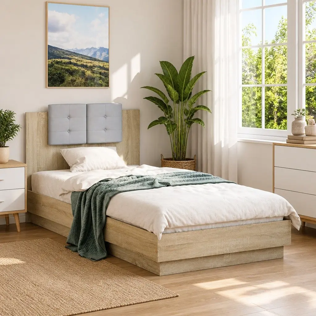 Bed Frame with Headboard Sonoma Oak 90x190 cm Engineered Wood Slatted Base