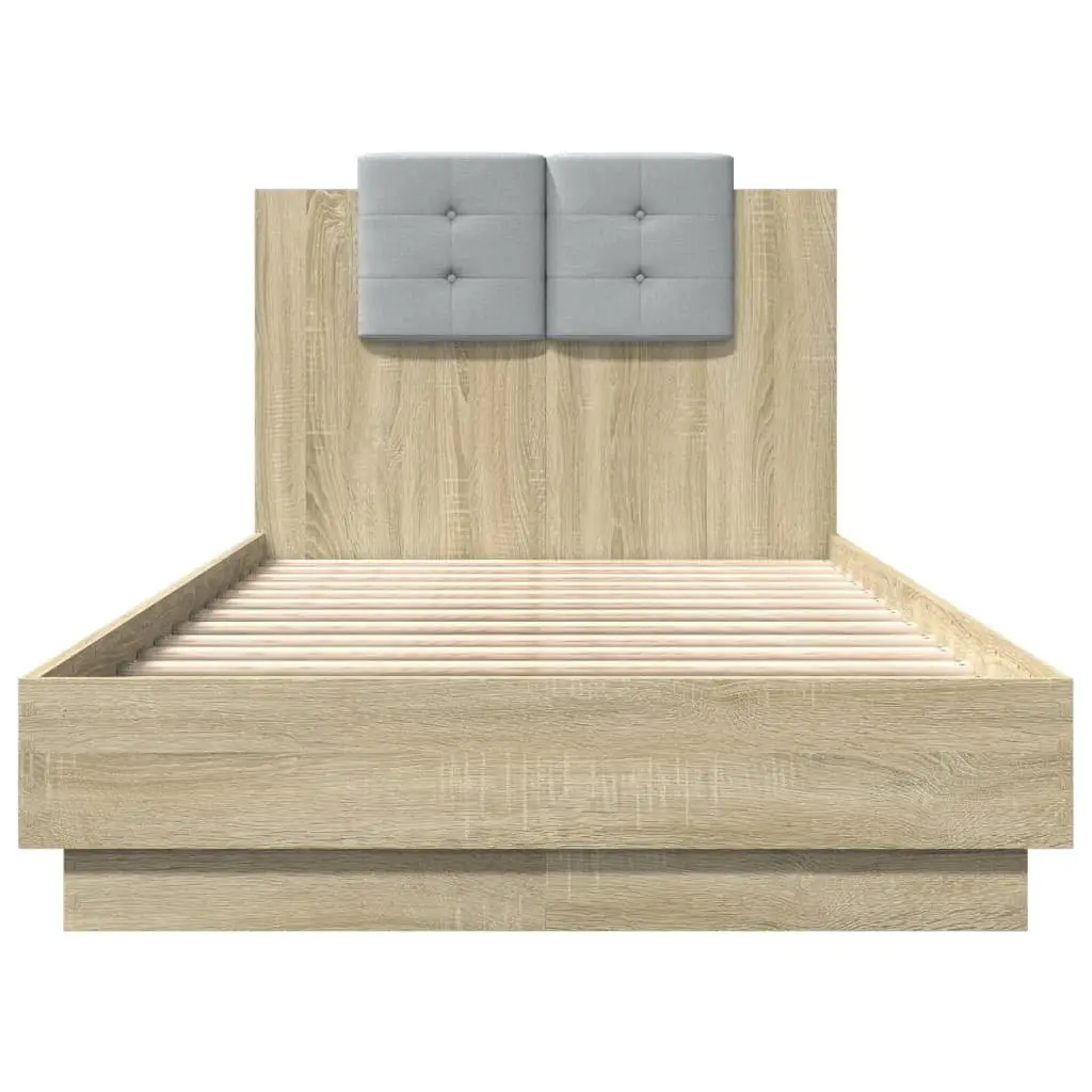 Bed Frame with Headboard Sonoma Oak 90x190 cm Engineered Wood Slatted Base
