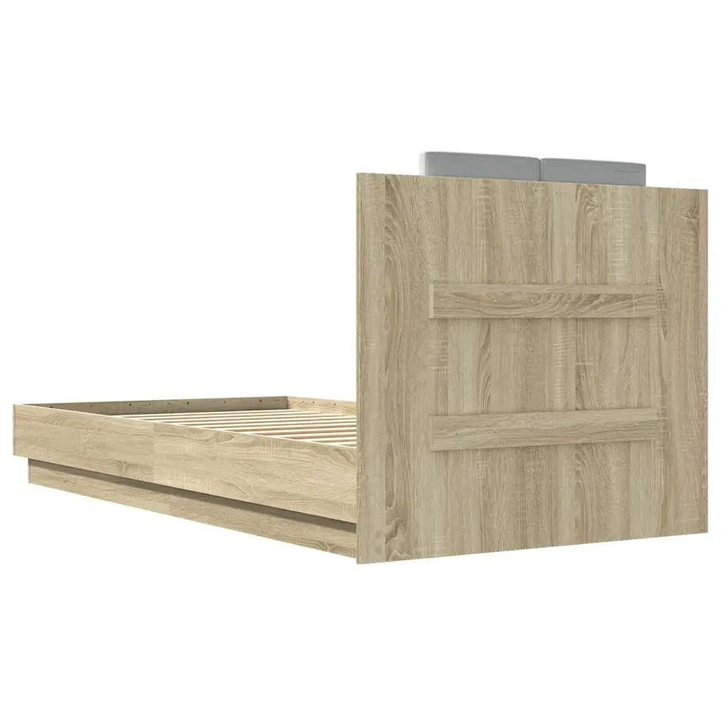 Bed Frame with Headboard Sonoma Oak 90x190 cm Engineered Wood Slatted Base