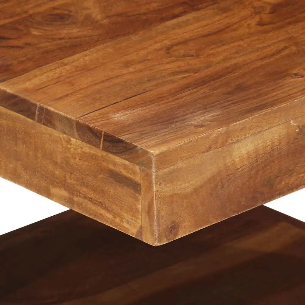 Solid Acacia Wood Coffee Table with Storage Shelf