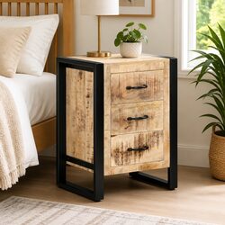 Elegant Solid Mango Wood Nightstand with 3 Drawers