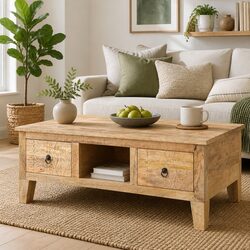 Wooden Coffee Table with Drawers and Storage Compartment