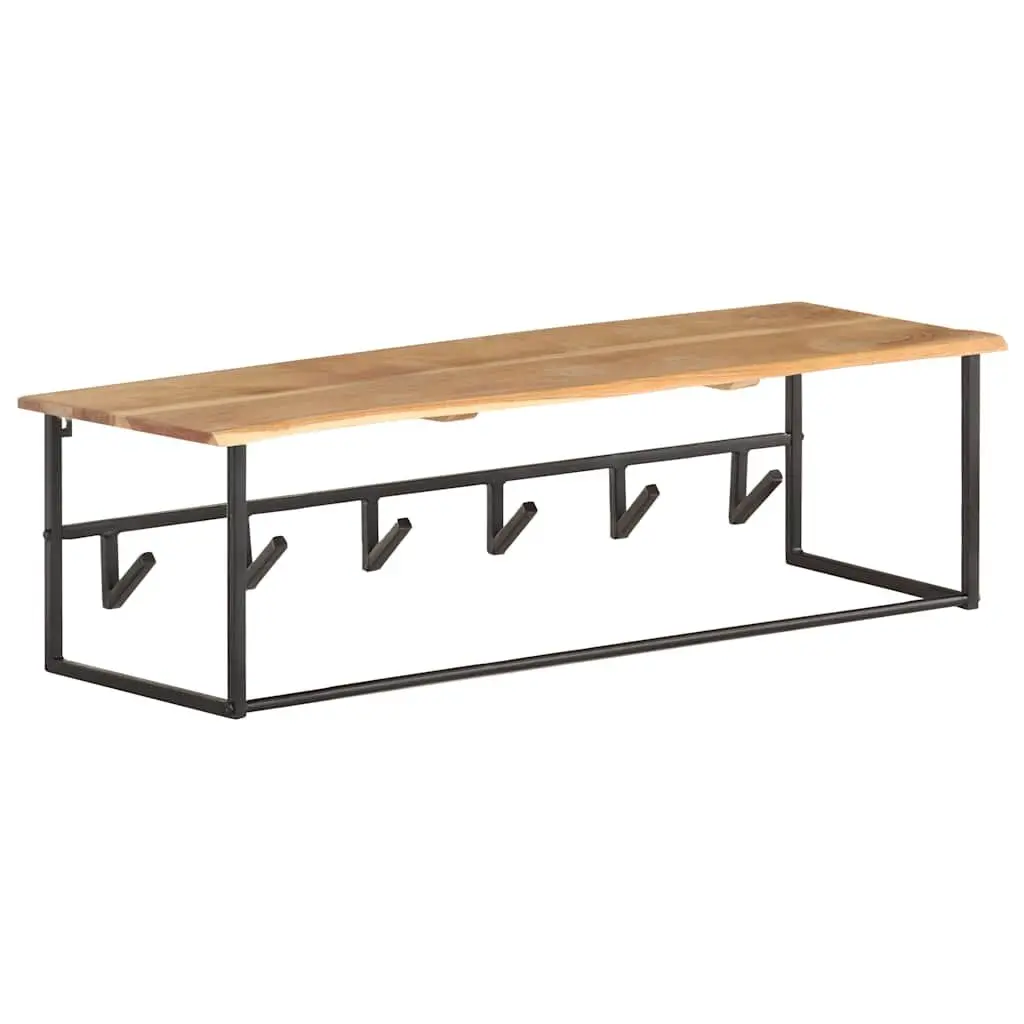Wooden Peg Coat Rack with Shelf and 6 Hooks in Brown