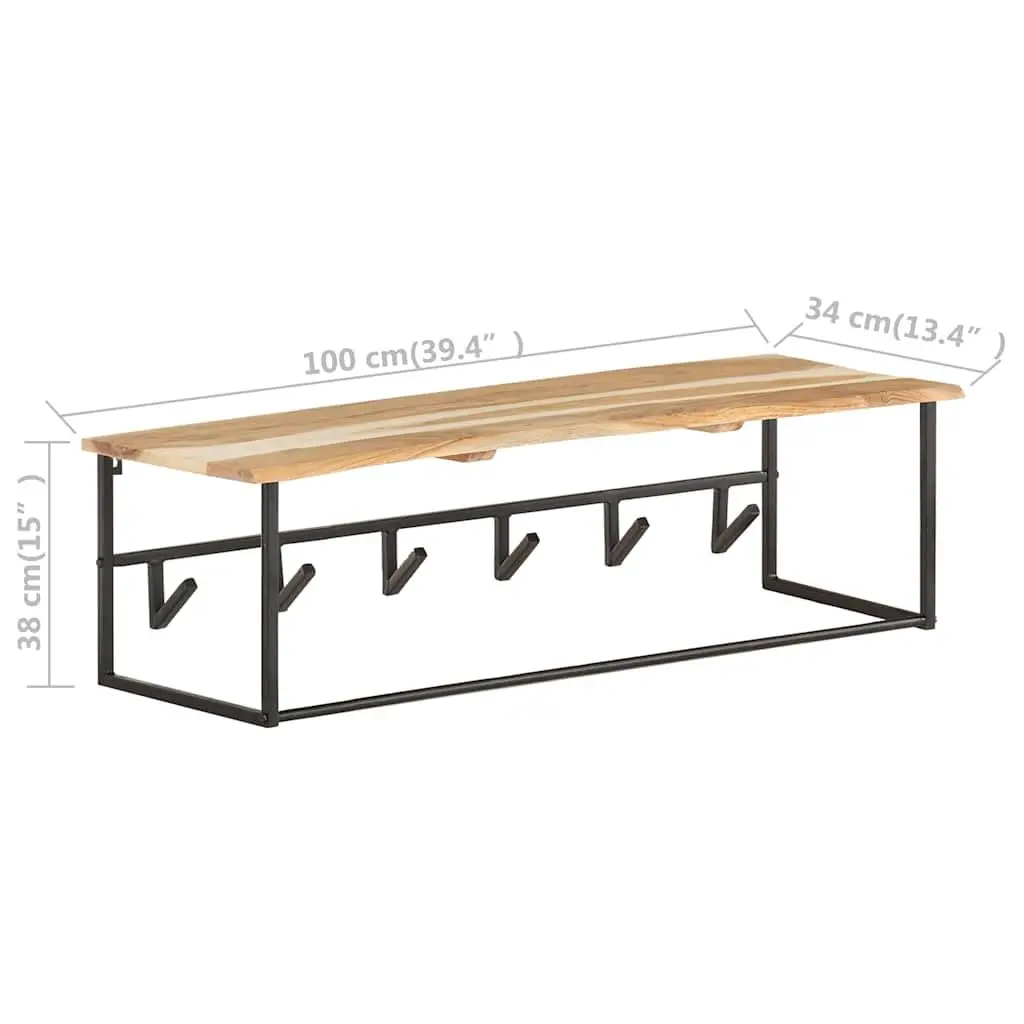 Wooden Peg Coat Rack with Shelf and 6 Hooks in Brown