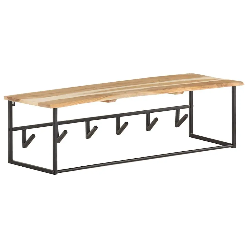 Wooden Peg Coat Rack with Shelf and 6 Hooks in Brown