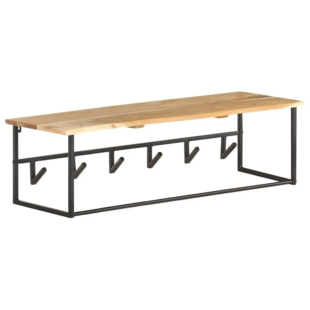Wooden Peg Coat Rack with Shelf and 6 Hooks in Brown