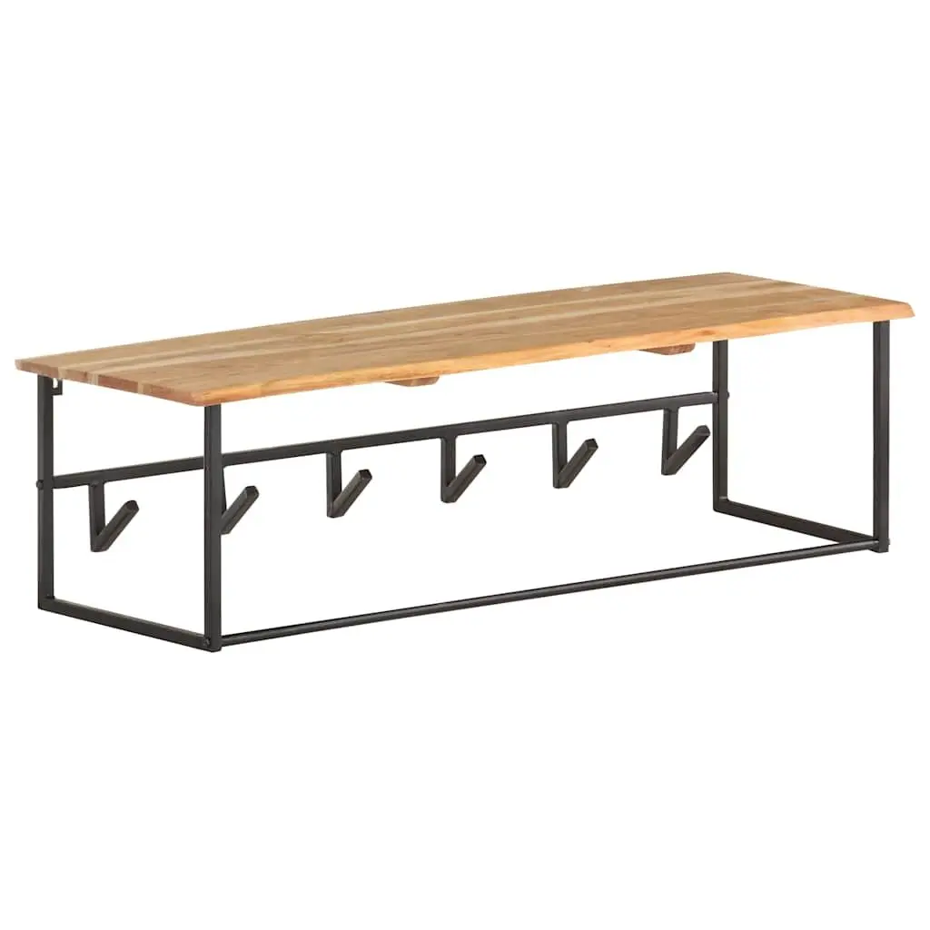 Wooden Peg Coat Rack with Shelf and 6 Hooks in Brown