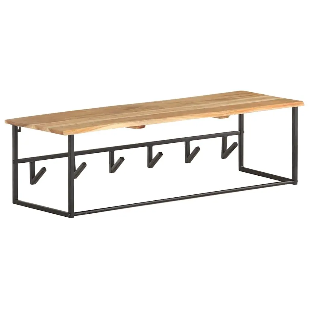 Wooden Peg Coat Rack with Shelf and 6 Hooks in Brown