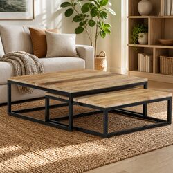 Set of 2 Nesting Coffee Tables in Brown Wood