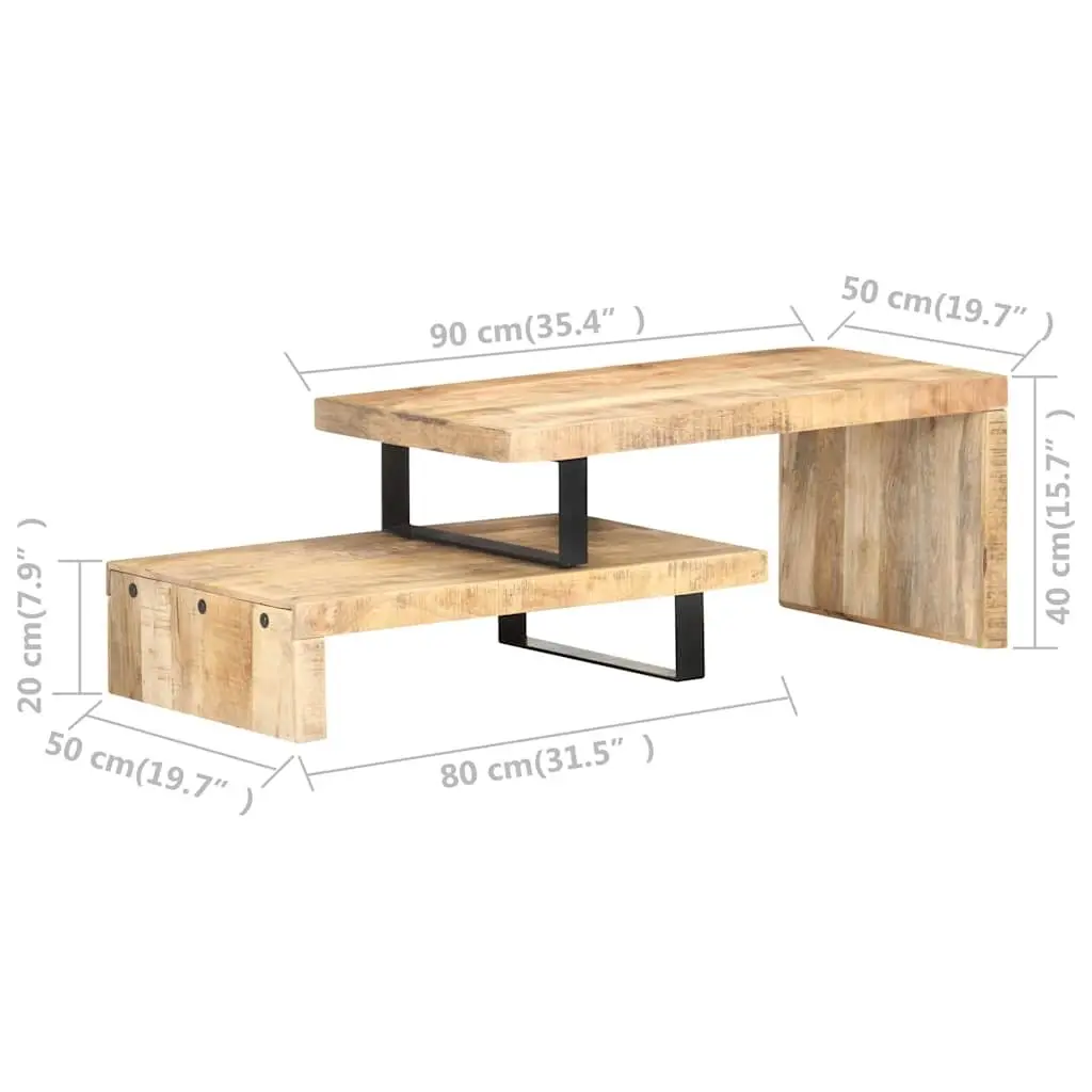 2-Piece Solid Mango Wood Coffee Table Set in Brown