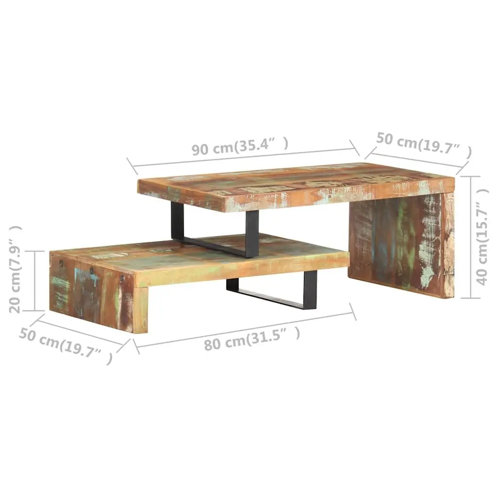 2 Piece Coffee Table Set Solid Reclaimed Wood Brown Living Room Accent Furniture