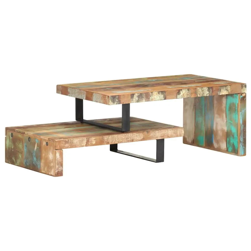 2 Piece Coffee Table Set Solid Reclaimed Wood Brown Living Room Accent Furniture