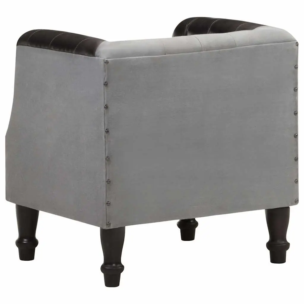 Black Leather Tub Chair with Mango Wood Legs