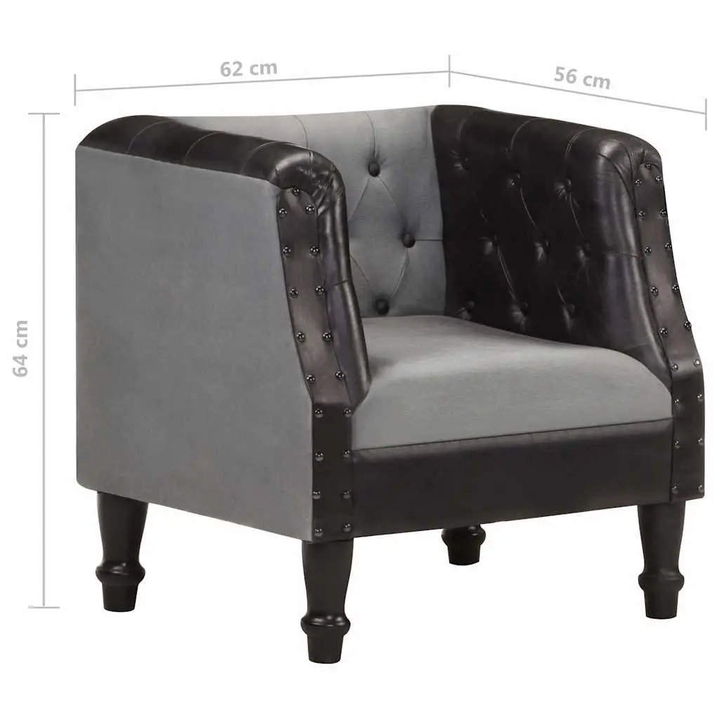 Black Leather Tub Chair with Mango Wood Legs