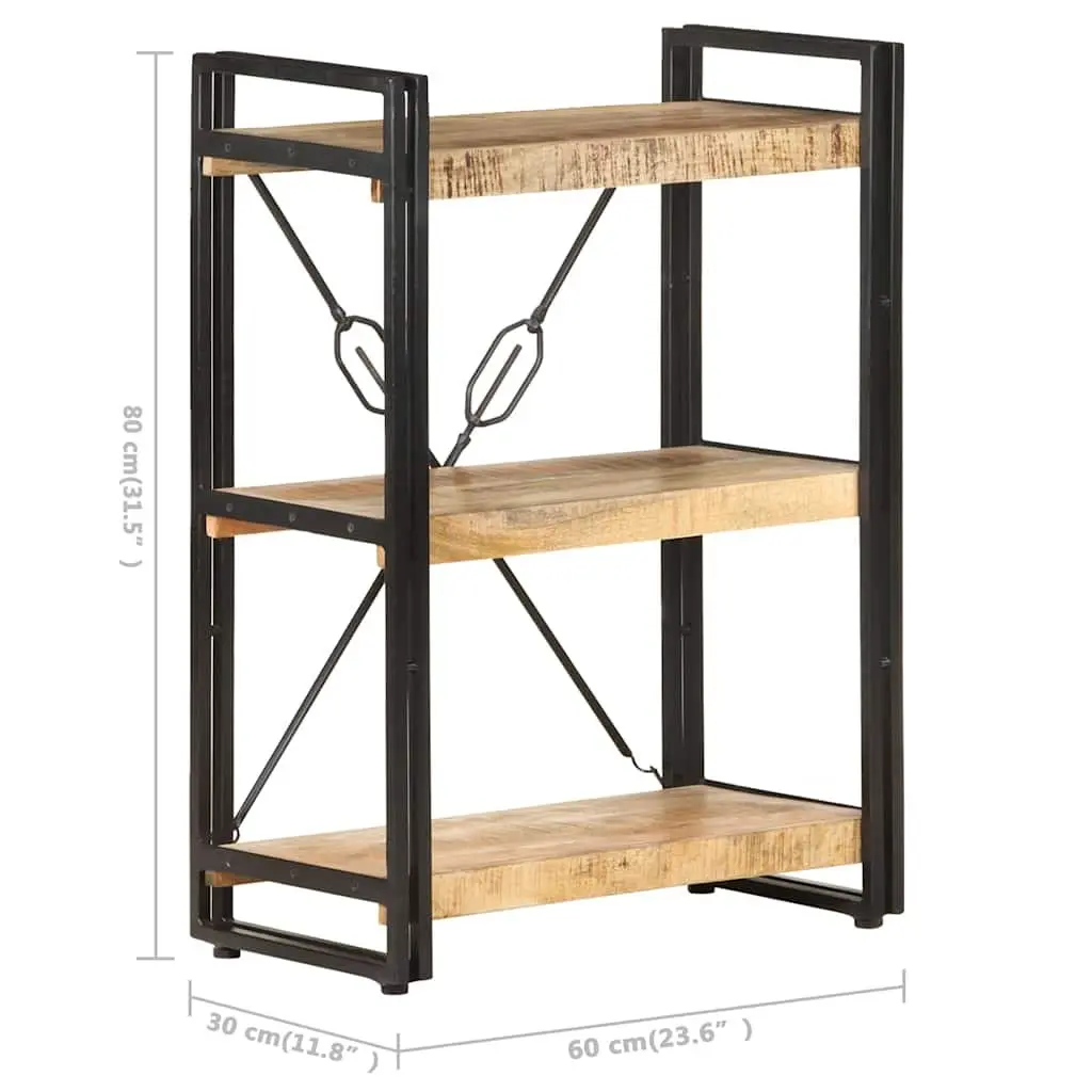 3-Tier Bookcase in Solid Mango Wood and Steel
