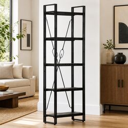 5-Tier Bookcase in Black with Solid Mango Wood