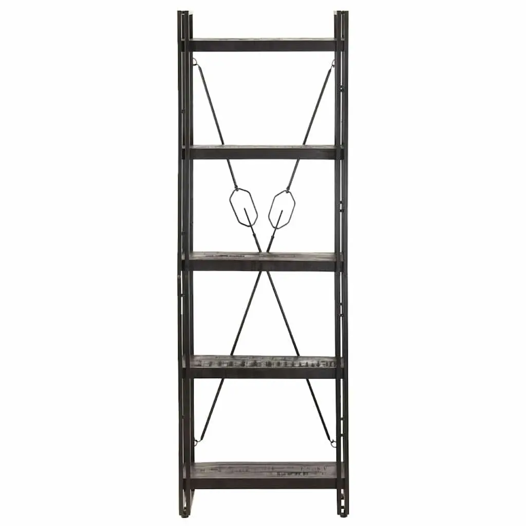 5-Tier Bookcase in Black with Solid Mango Wood