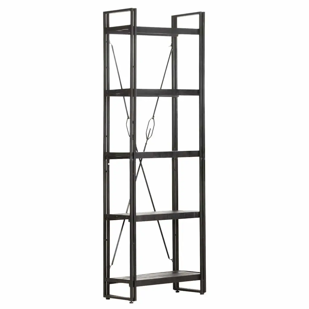 5-Tier Bookcase in Black with Solid Mango Wood