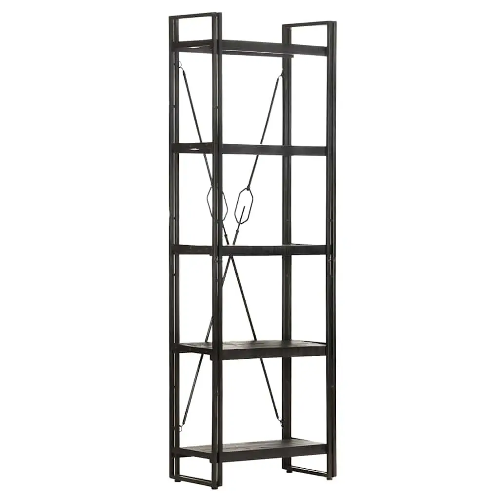 5-Tier Bookcase in Black with Solid Mango Wood