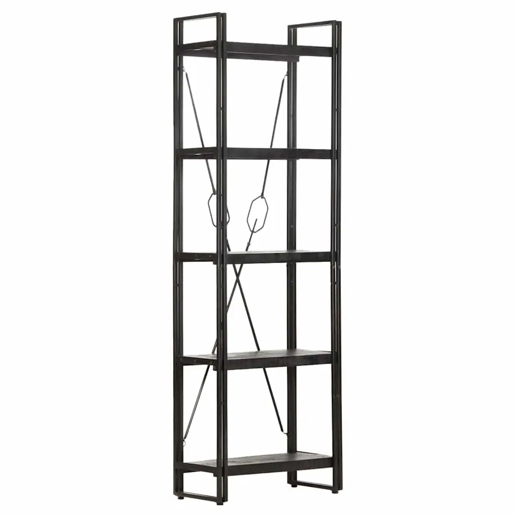 5-Tier Bookcase in Black with Solid Mango Wood