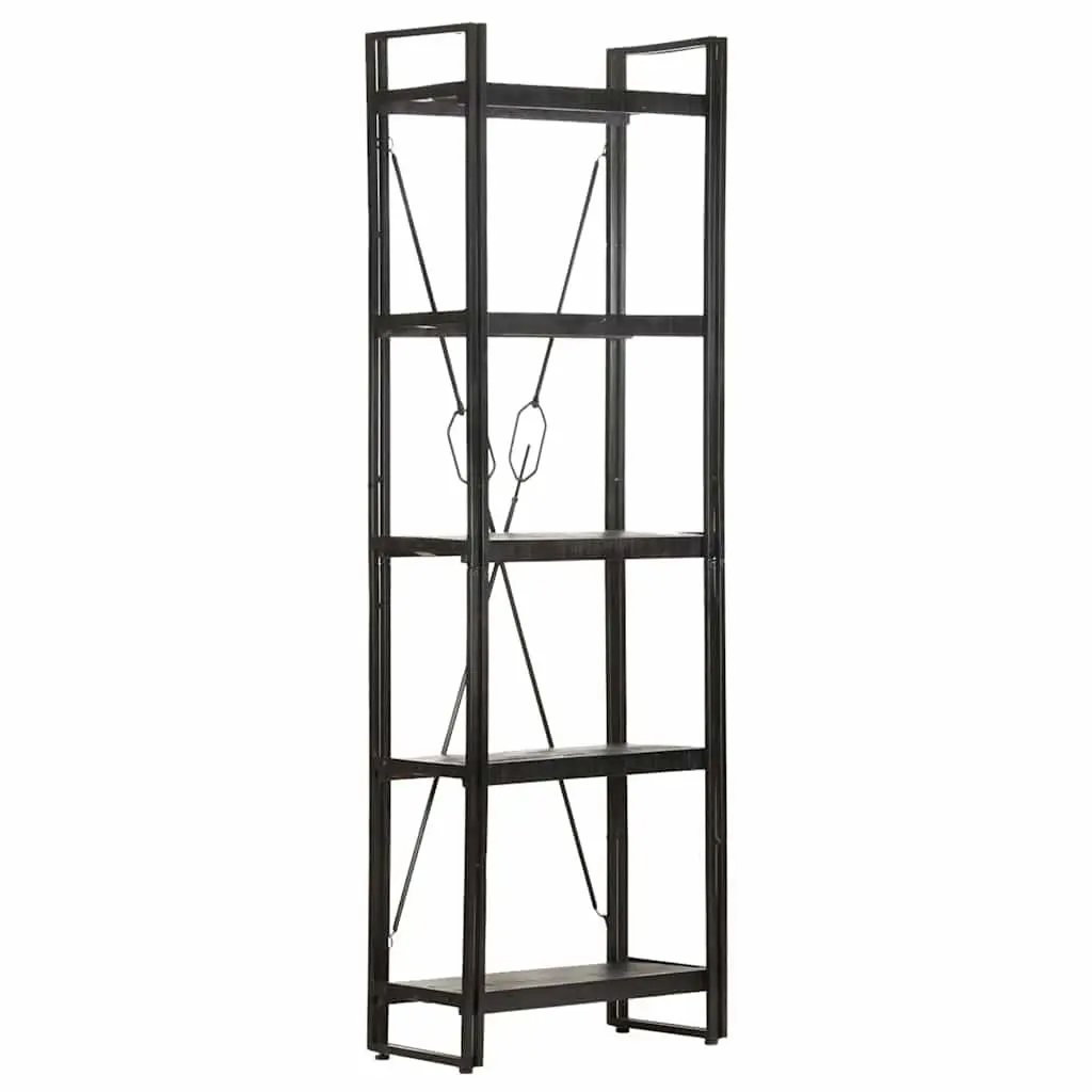 5-Tier Bookcase in Black with Solid Mango Wood
