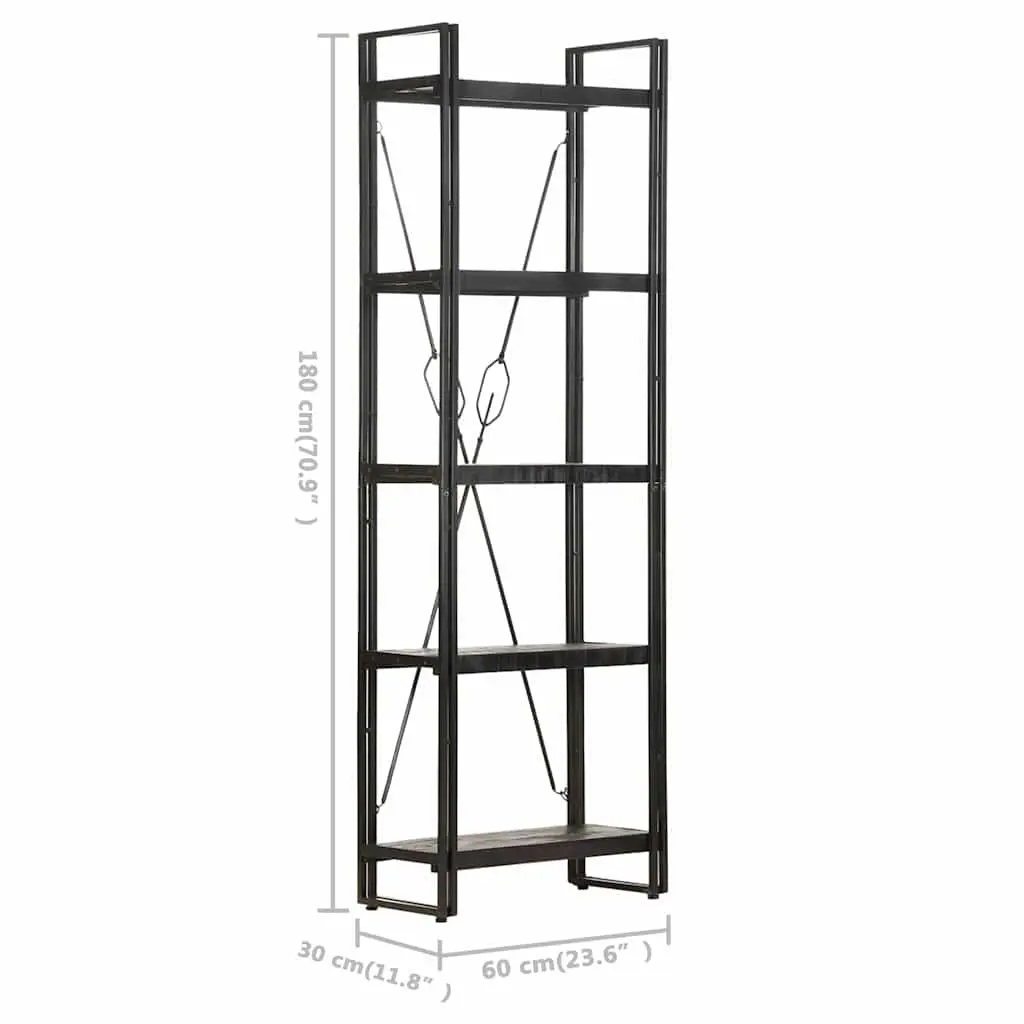 5-Tier Bookcase in Black with Solid Mango Wood
