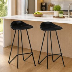 Set of 2 Black Leather Seat Bar Stools