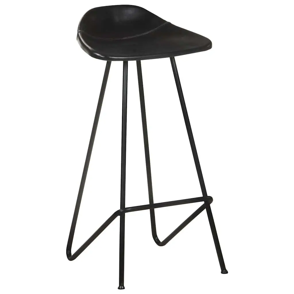Bar Stools 2 pcs Black Leather Seat Iron Frame Industrial Style Kitchen Dining