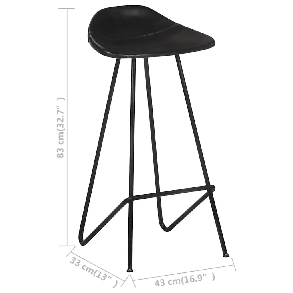 Bar Stools 2 pcs Black Leather Seat Iron Frame Industrial Style Kitchen Dining