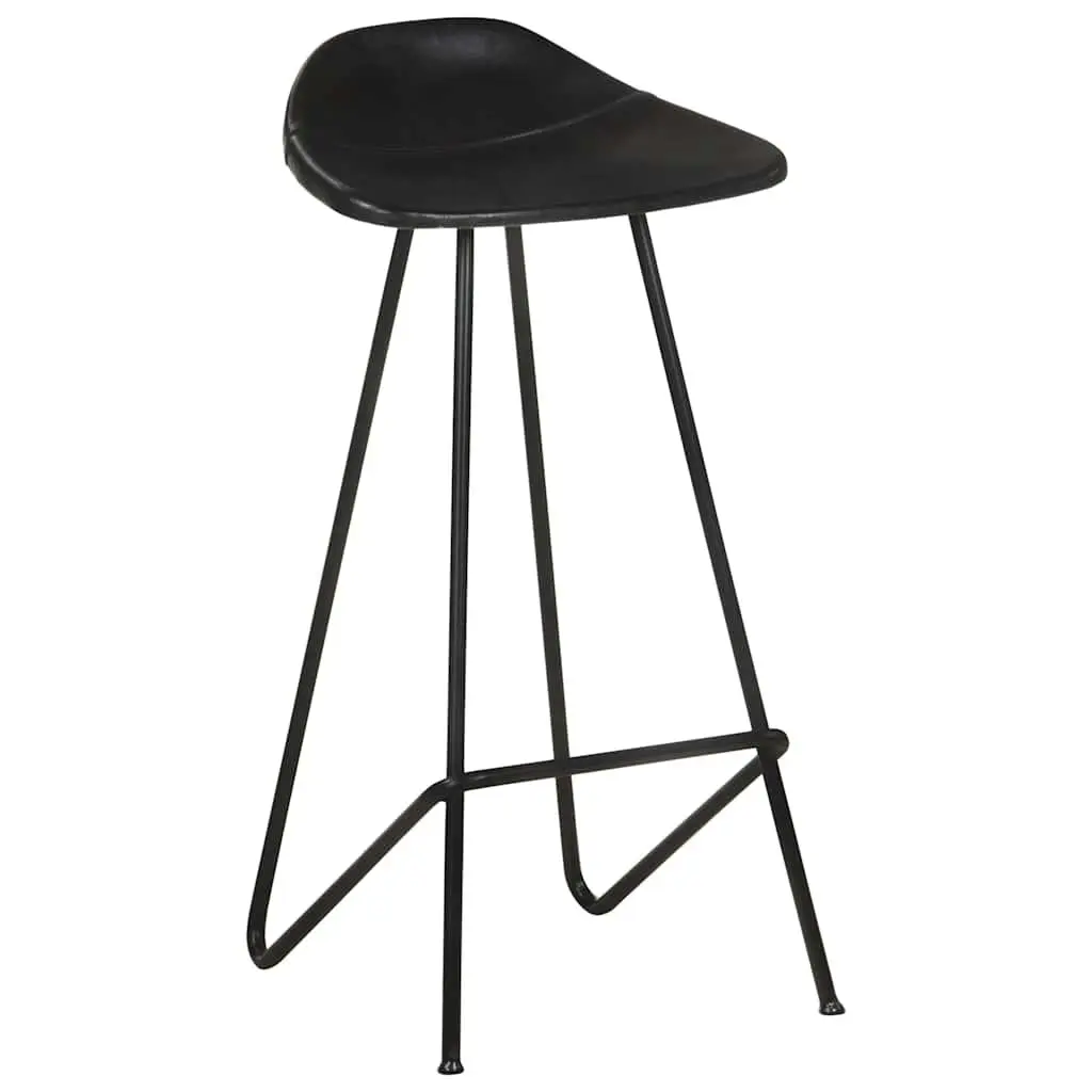 Bar Stools 2 pcs Black Leather Seat Iron Frame Industrial Style Kitchen Dining