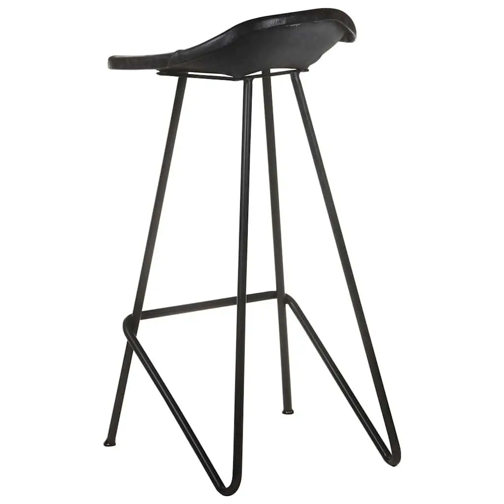 Bar Stools 2 pcs Black Leather Seat Iron Frame Industrial Style Kitchen Dining