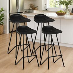 Set of 4 Black Leather Bar Stools for Your Home