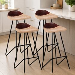 Set of 4 Cozy Brown Leather Bar Stools