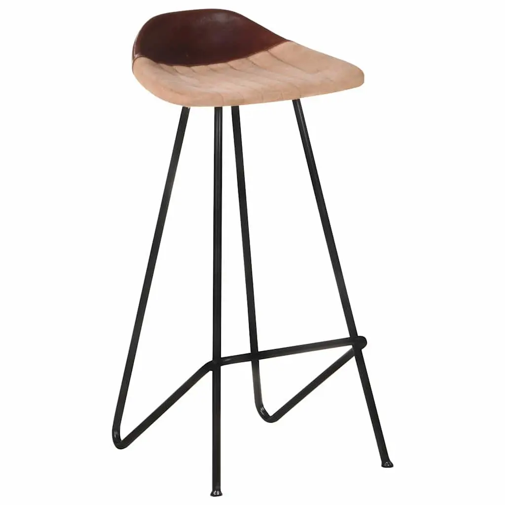 Bar Stools Industrial Style 4 Piece Brown Leather Seat Powder-coated Iron Frame