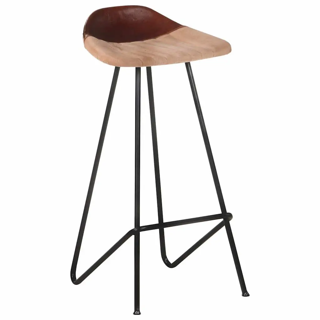 Bar Stools Industrial Style 4 Piece Brown Leather Seat Powder-coated Iron Frame