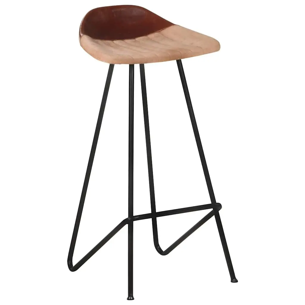 Bar Stools Industrial Style 4 Piece Brown Leather Seat Powder-coated Iron Frame