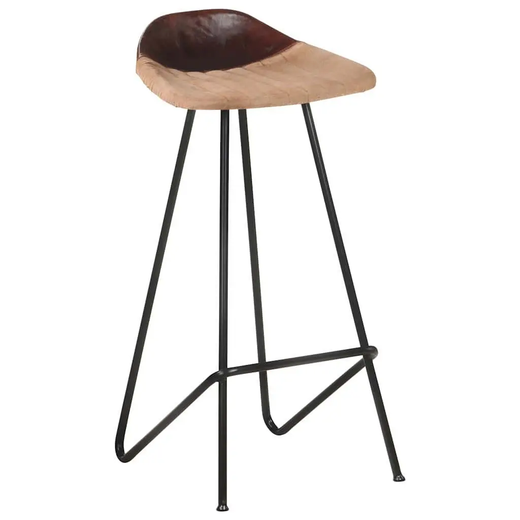 Bar Stools Industrial Style 4 Piece Brown Leather Seat Powder-coated Iron Frame