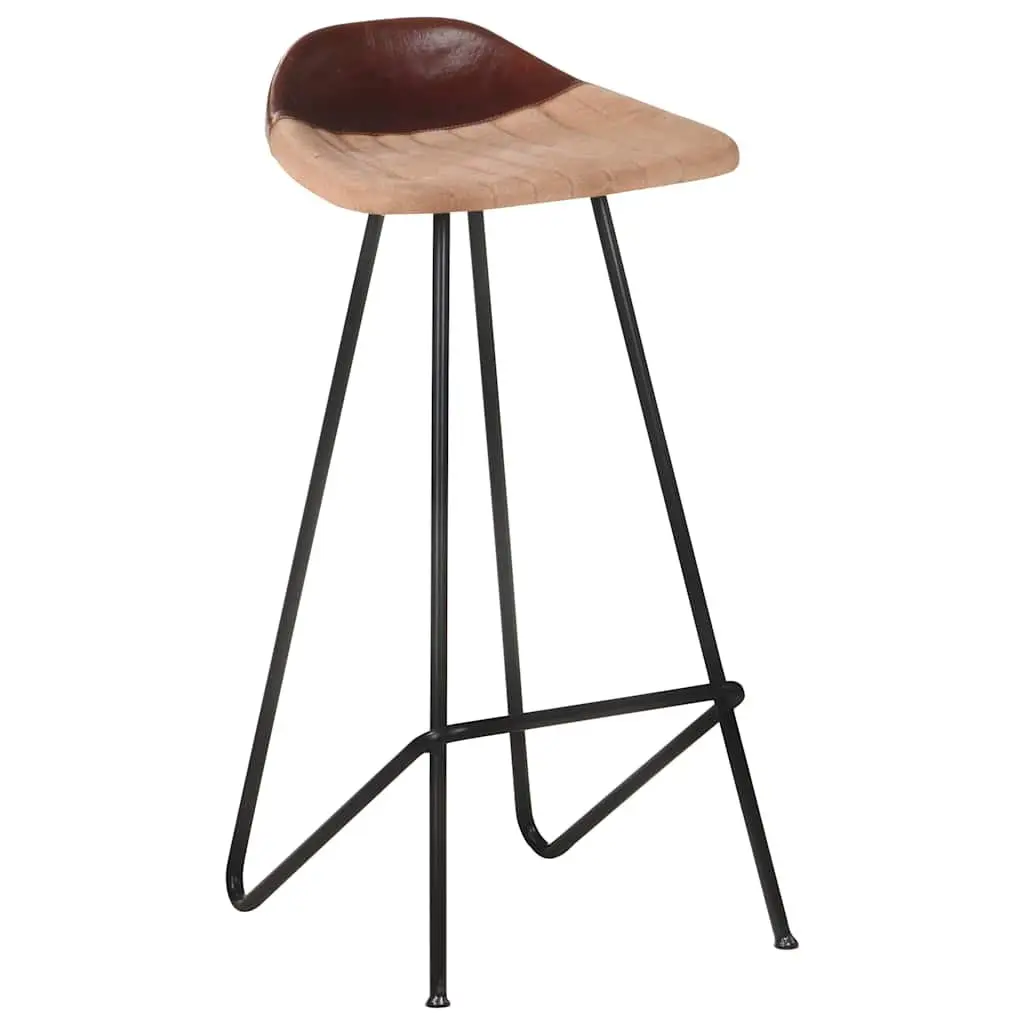 Bar Stools Industrial Style 4 Piece Brown Leather Seat Powder-coated Iron Frame