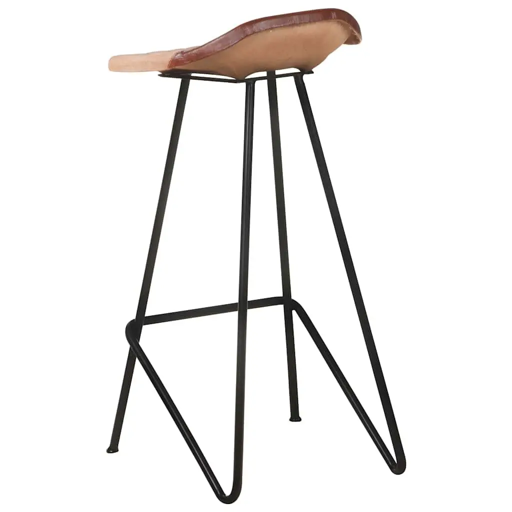 Bar Stools Industrial Style 4 Piece Brown Leather Seat Powder-coated Iron Frame