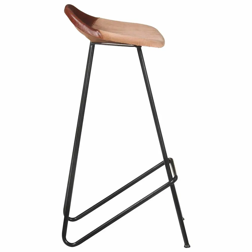 Bar Stools Industrial Style 4 Piece Brown Leather Seat Powder-coated Iron Frame