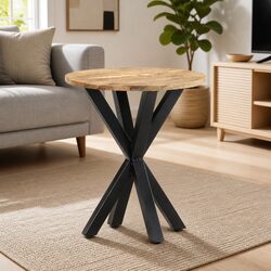 Brown Wooden Side Table with Iron Legs, 48x48x56 cm