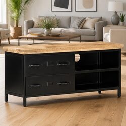 Rustic TV Cabinet 90x30x41 cm in Solid Mango Wood